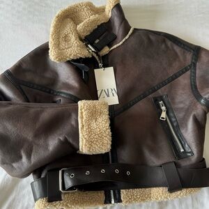 Zara Shearling Aviator Jacket